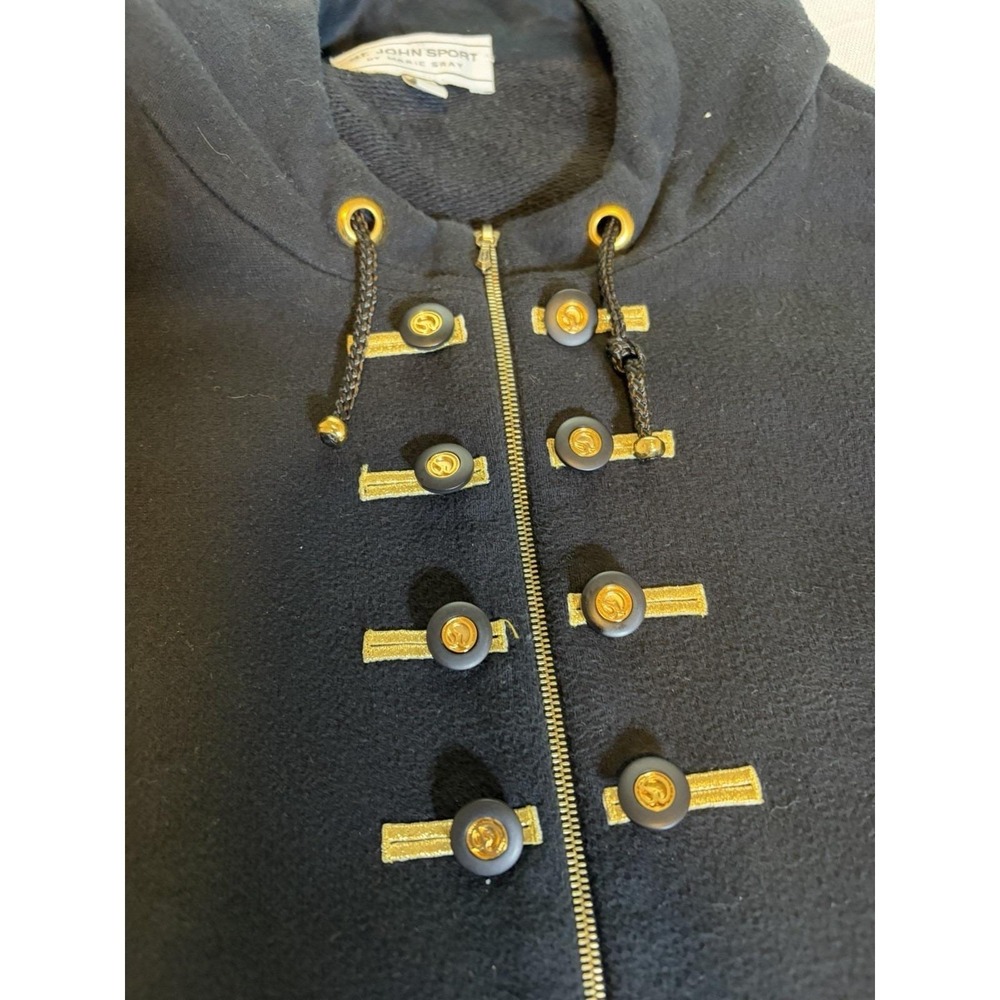 Vtg  ST JOHN Sport Black Zip Hoodie Military Jacket~Sz L~Gold Logo Crest ITALY - Picture 13 of 16